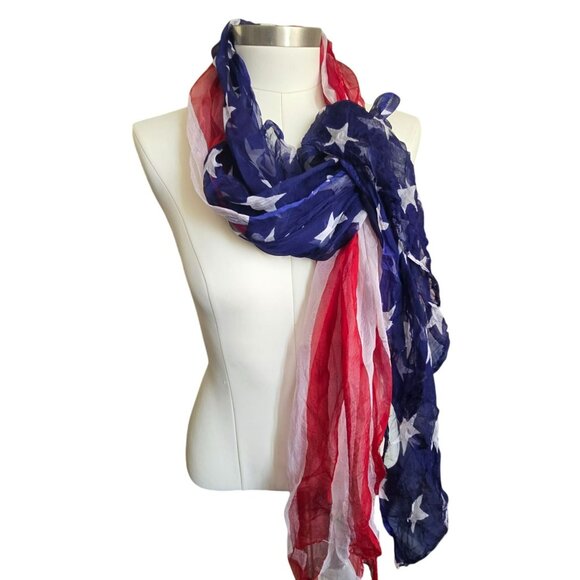 American Flag Scarf Lightweight Patriotic With Stars & Stripes Design CM2008 - Picture 3 of 9
